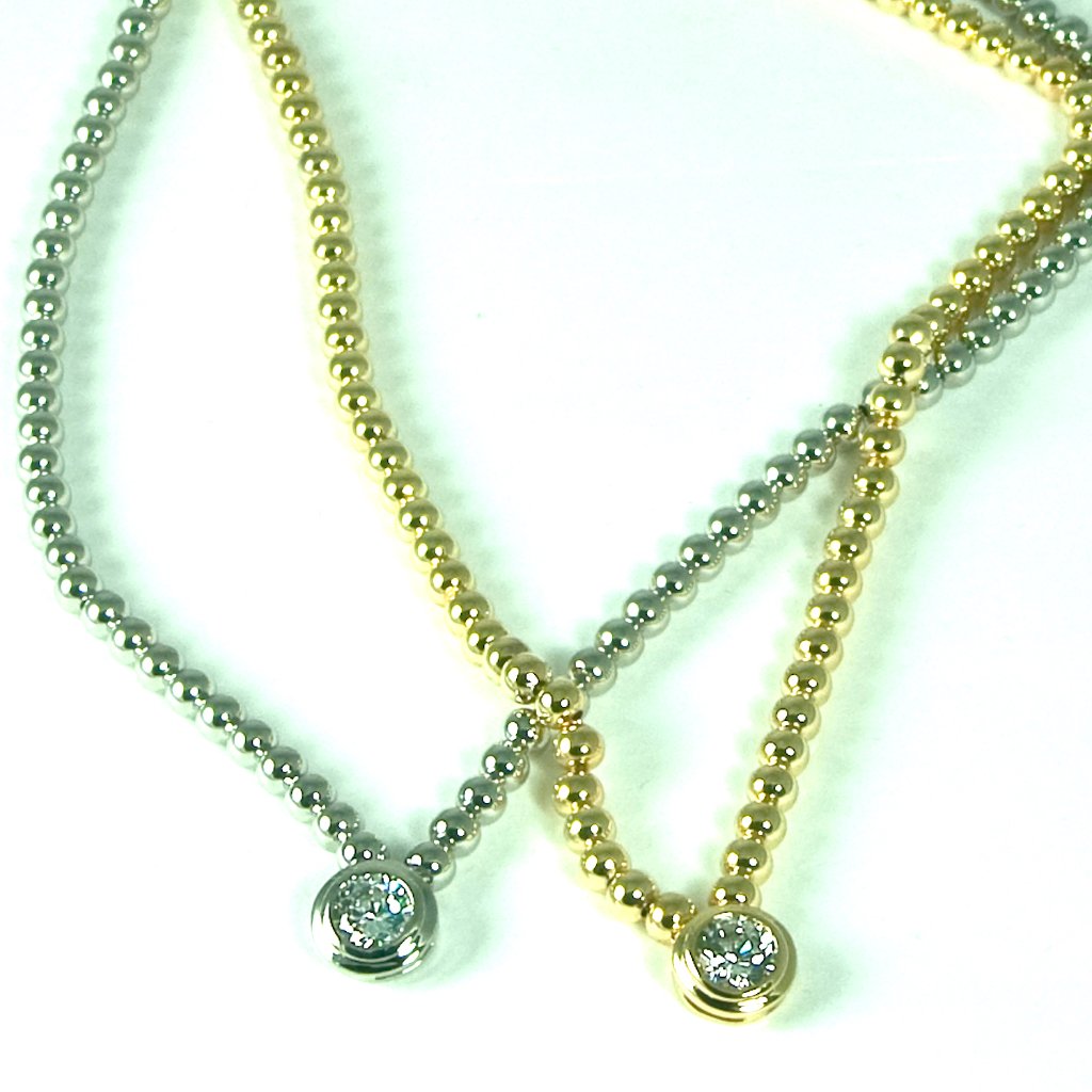Gold Or Silver Bead Necklace W/Signity Cubic Zi
